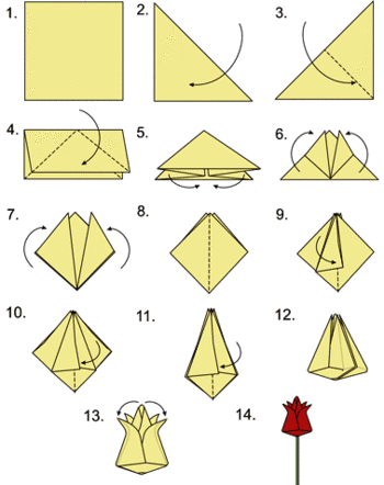 Оригами-тюльпан из бумаги